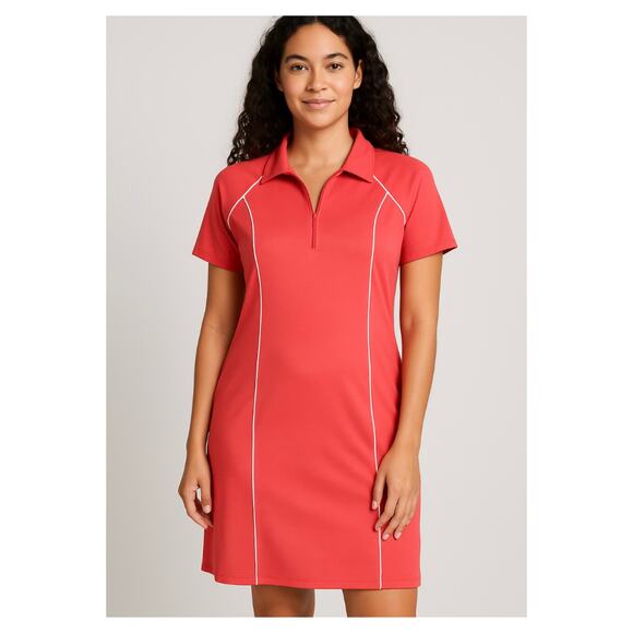 Sport Savvy Coral Quarter Zip Athletic Polo Dress Contrast Piping Pockets Size M - Picture 1 of 6